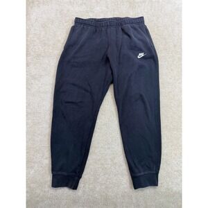 Nike Fleece Sweatpants Mens XL Black White Swoosh Tapered Leg Relaxed Fit